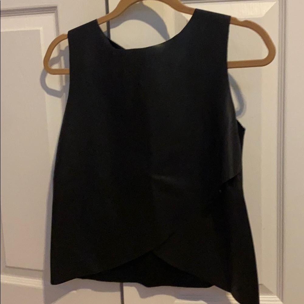 Black half leather crop top with scallop design